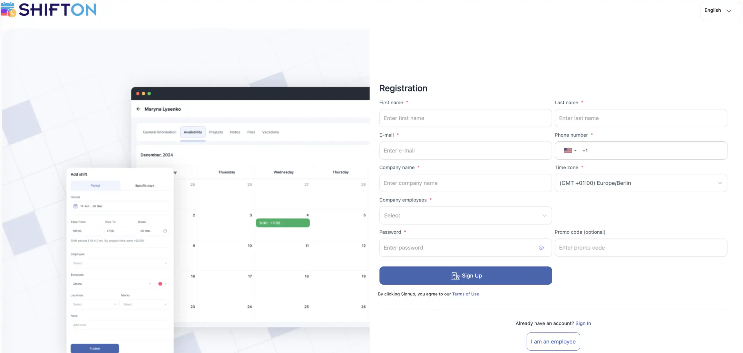 Shifton Registration Page