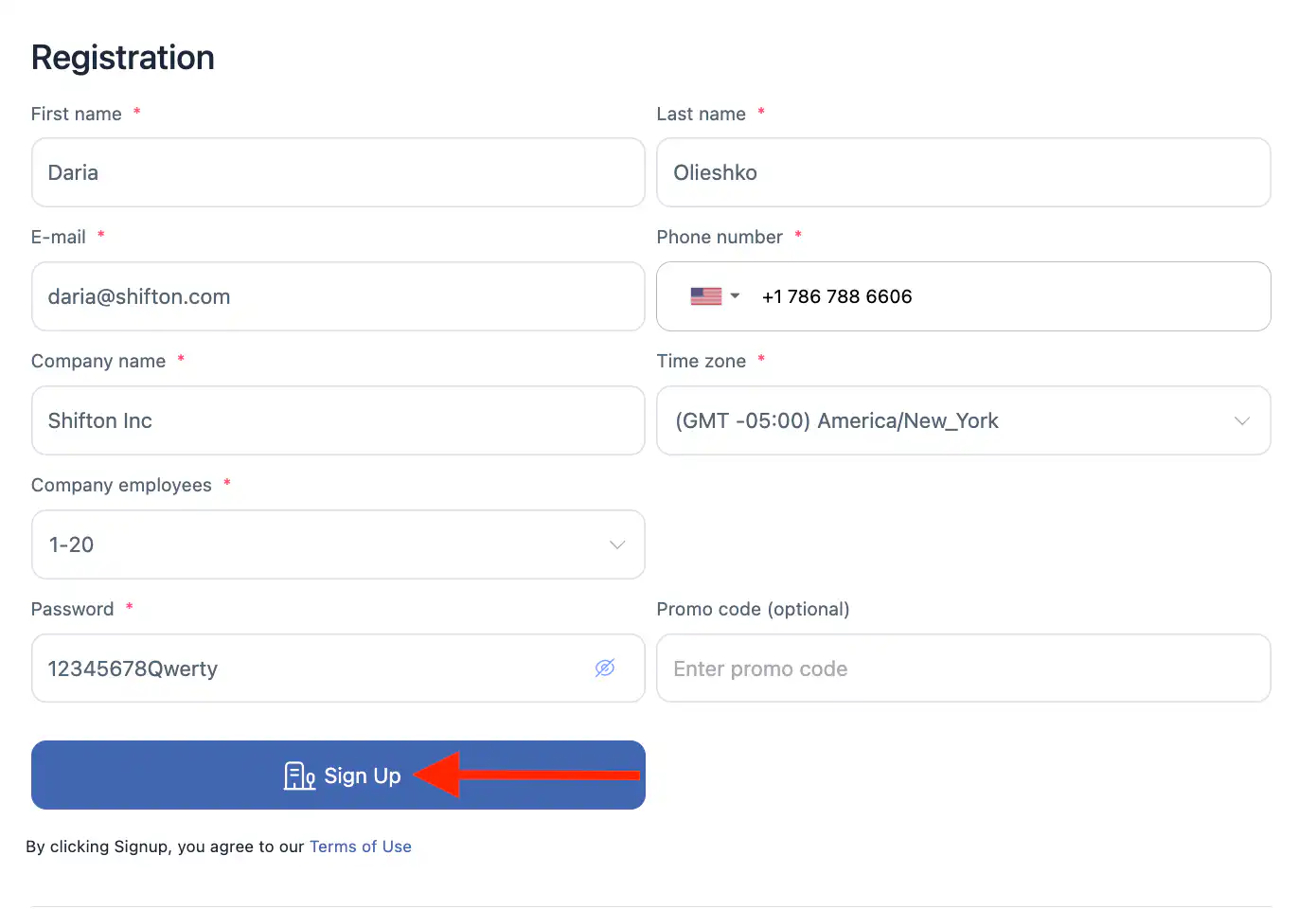 Registration Error Example